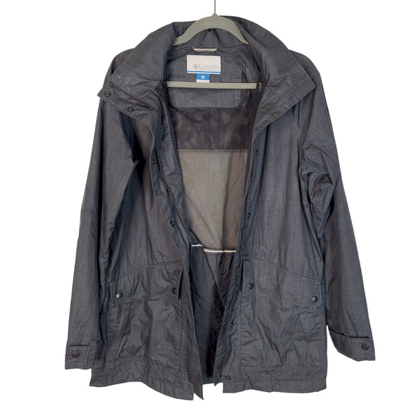 Columbia Womans M Long $129 Waterproof Hiking Jacket Hoooded Rain Coat Gray - Picture 3 of 9
